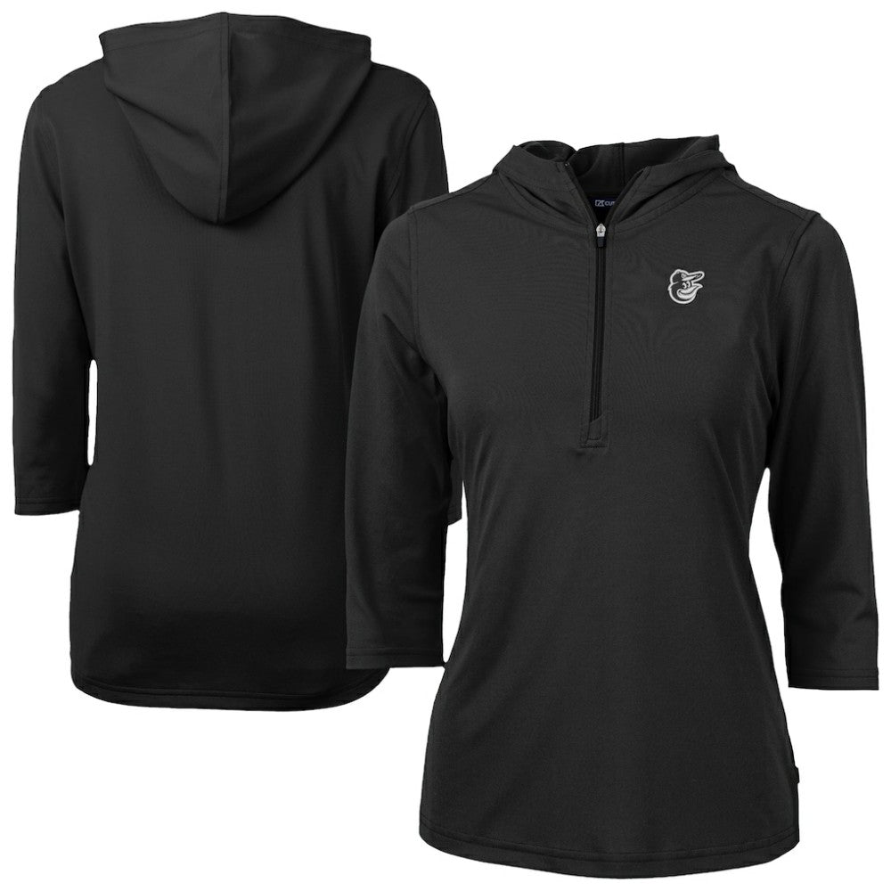 Baltimore Orioles Cutter & Buck Women's Virtue Eco Pique Half-Zip 3/4 Sleeve Pullover Hoodie - Black Hoodies