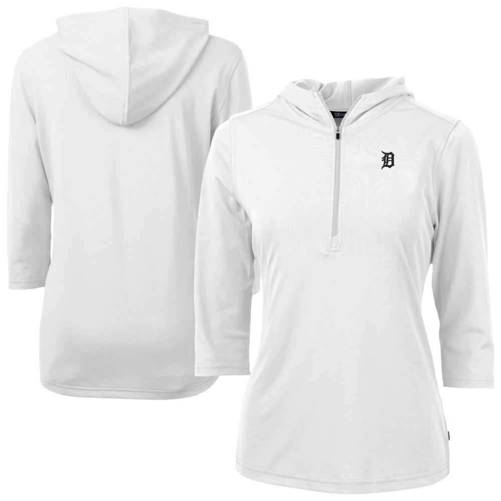 Detroit Tigers Cutter & Buck Women's Virtue Eco Pique Half-Zip 3/4 Sleeve Pullover Hoodie - White Hoodies