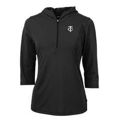 Minnesota Twins Cutter & Buck Women's Virtue Eco Pique Half-Zip 3/4 Sleeve Pullover Hoodie - Black Hoodies