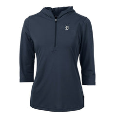 Detroit Tigers Cutter & Buck Women's Virtue Eco Pique Half-Zip 3/4 Sleeve Pullover Hoodie - Navy Hoodies