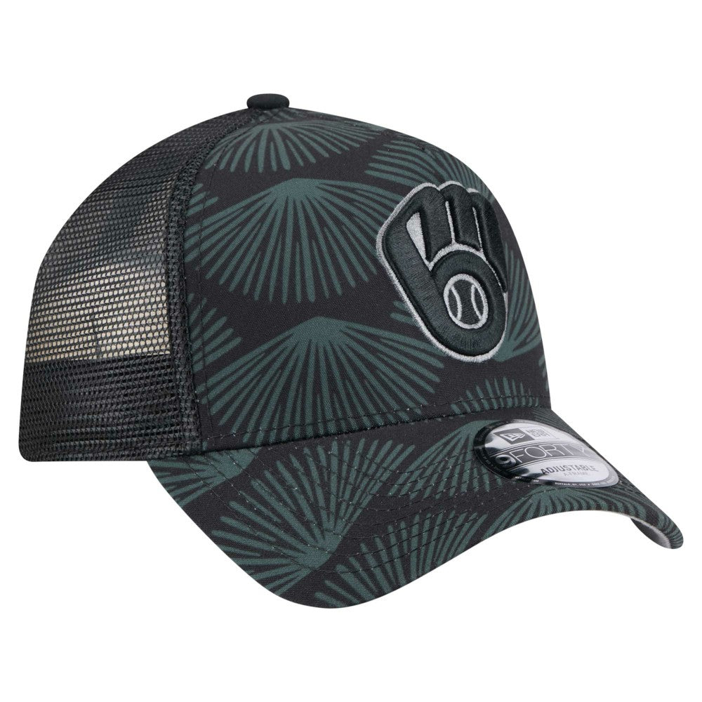 Milwaukee Brewers New Era 9FORTY A-Frame Trucker Adjustable Hat - Black Hats