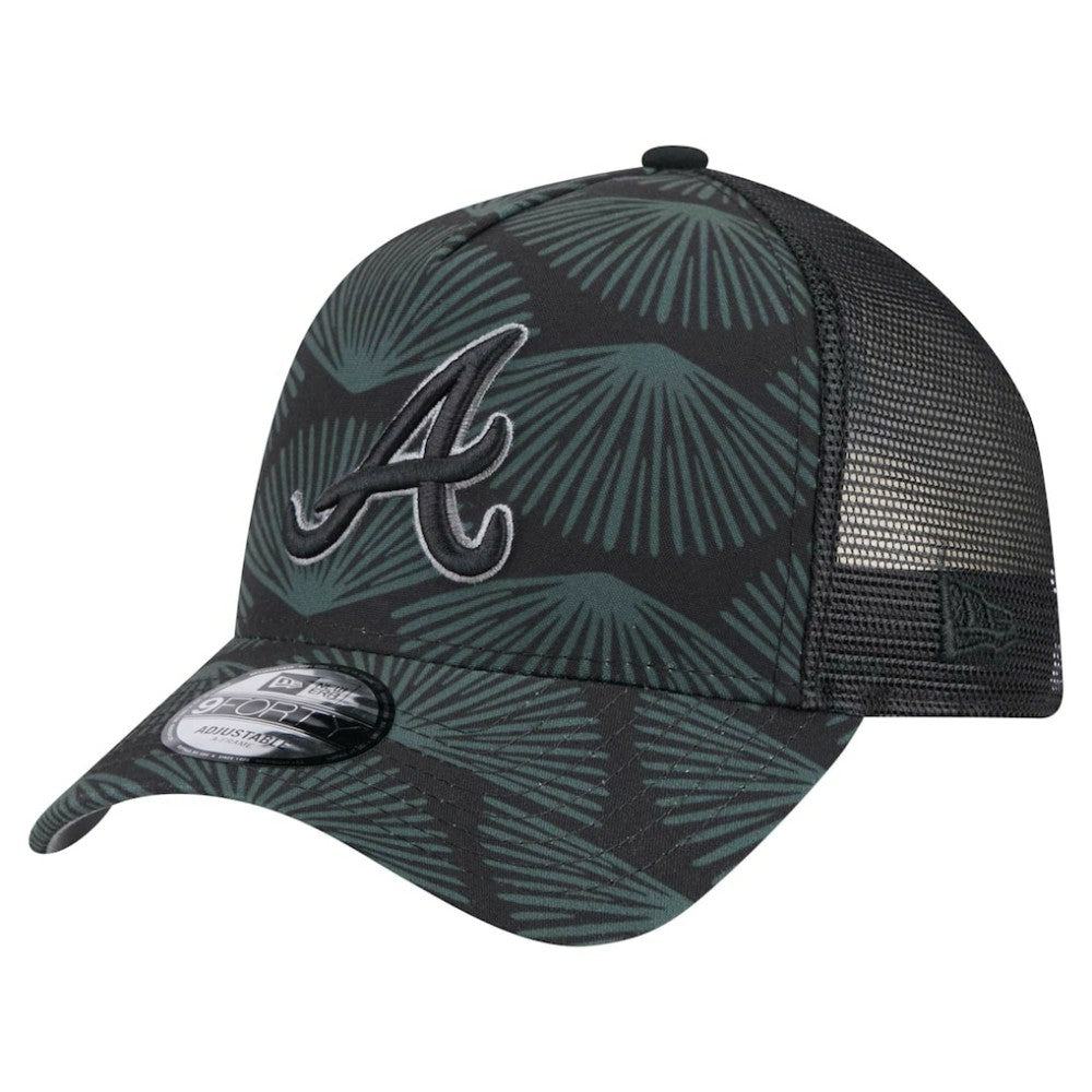 Atlanta Braves New Era 9FORTY A-Frame Trucker Adjustable Hat - Black Hats