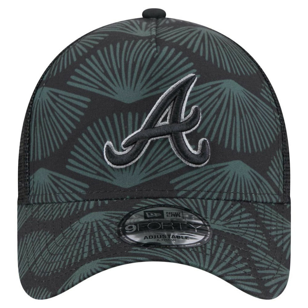 Atlanta Braves New Era 9FORTY A-Frame Trucker Adjustable Hat - Black Hats