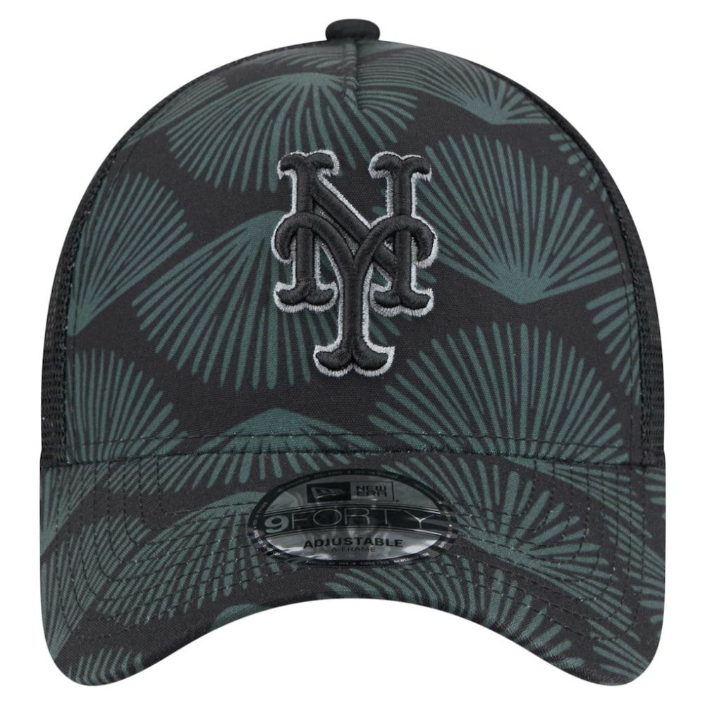 New York Mets New Era 9FORTY A-Frame Trucker Adjustable Hat - Black Hats
