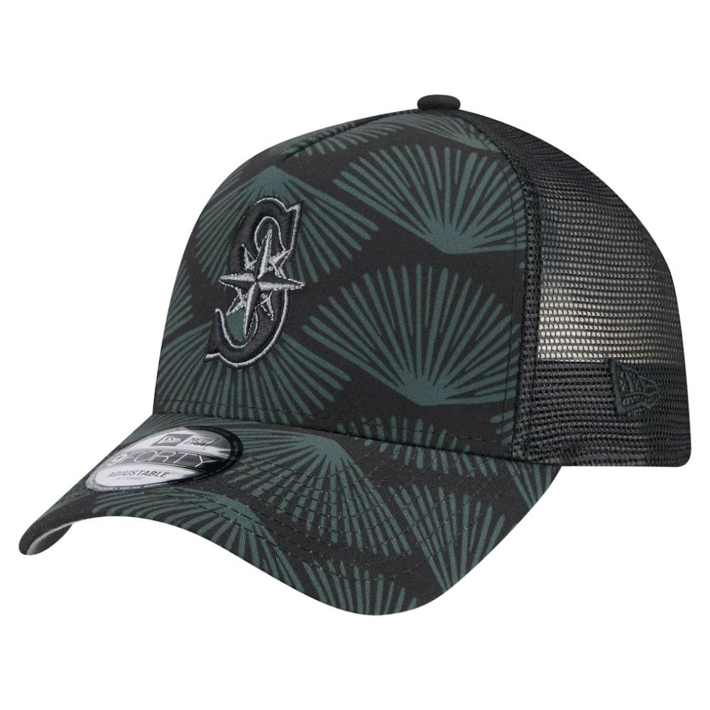 Seattle Mariners New Era 9FORTY A-Frame Trucker Adjustable Hat - Black Hats