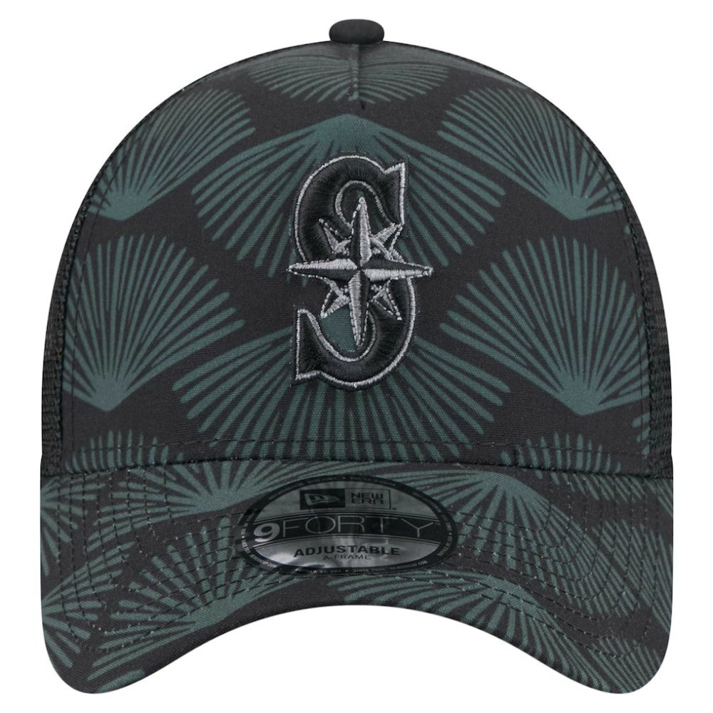 Seattle Mariners New Era 9FORTY A-Frame Trucker Adjustable Hat - Black Hats
