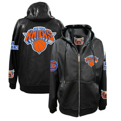 New York Knicks Jeff Hamilton Vegan Leather Full-Zip Hoodie Black