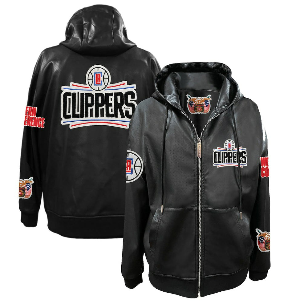 LA Clippers Jeff Hamilton Vegan Leather Full-Zip Hoodie Black