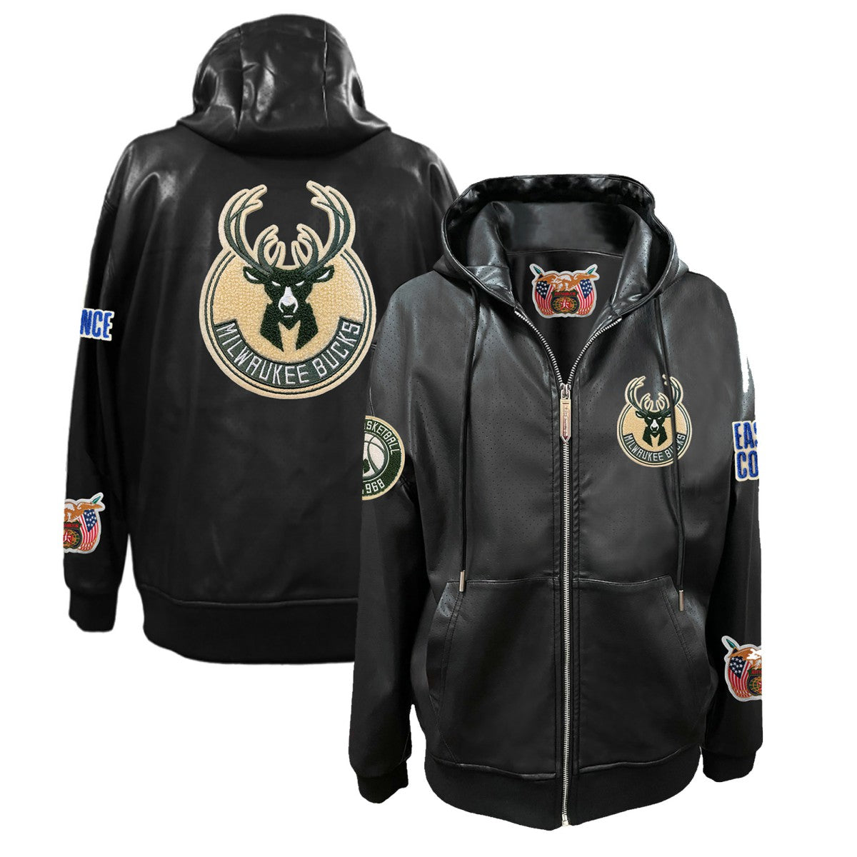 Milwaukee Bucks Jeff Hamilton Vegan Leather Full-Zip Hoodie Black