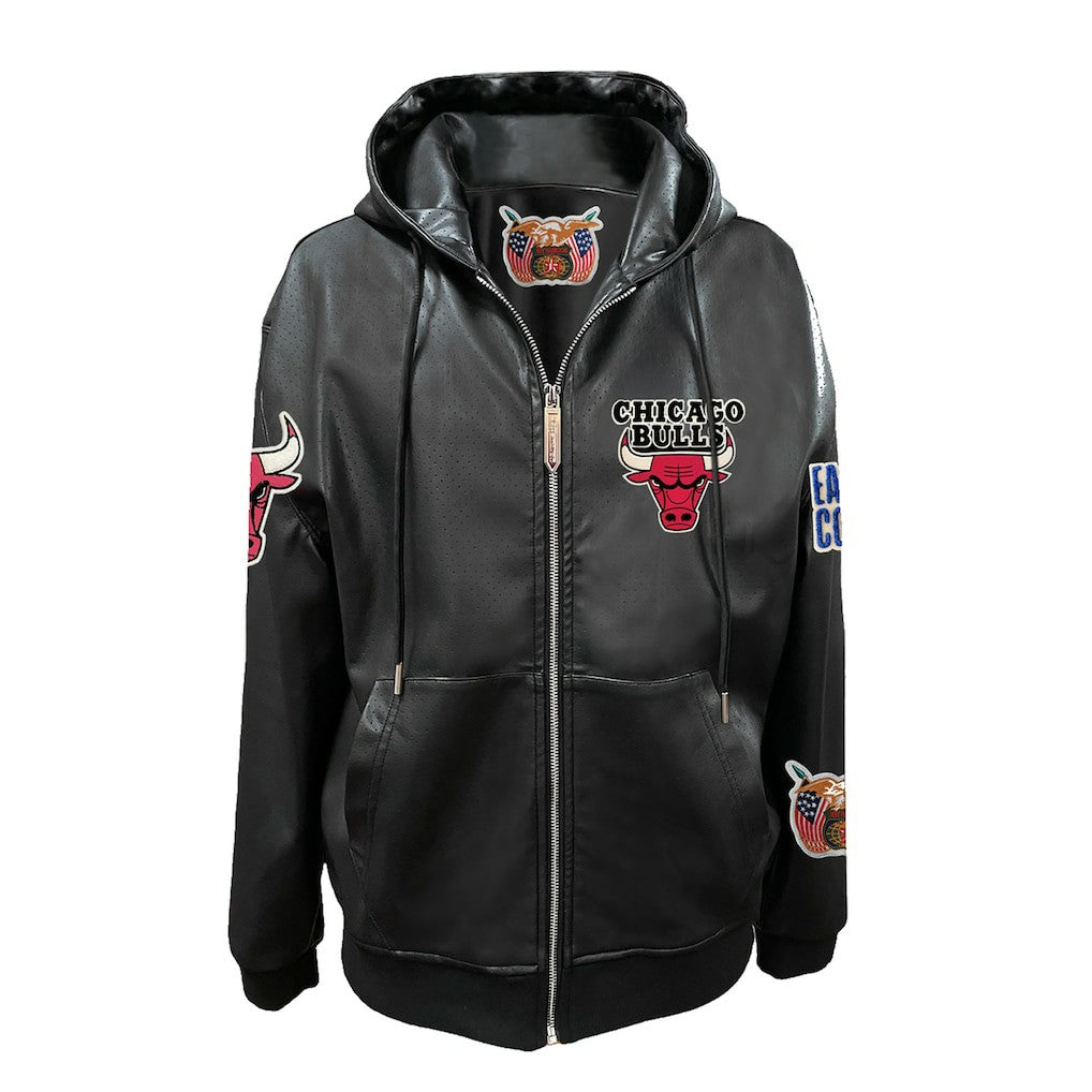 Chicago Bulls Jeff Hamilton Vegan Leather Full-Zip Hoodie Black