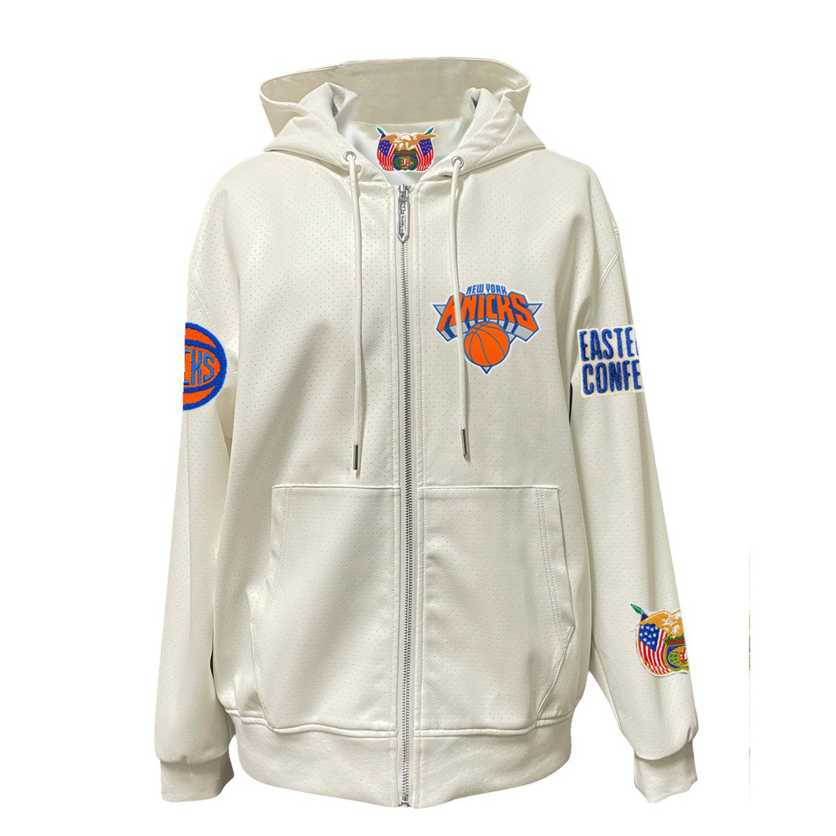 New York Knicks Jeff Hamilton Vegan Leather Full-Zip Hoodie White