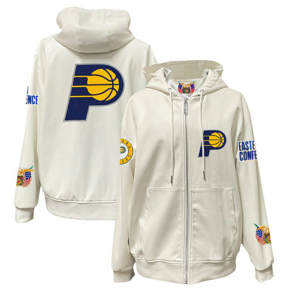 Indiana Pacers Jeff Hamilton Vegan Leather Full-Zip Hoodie White