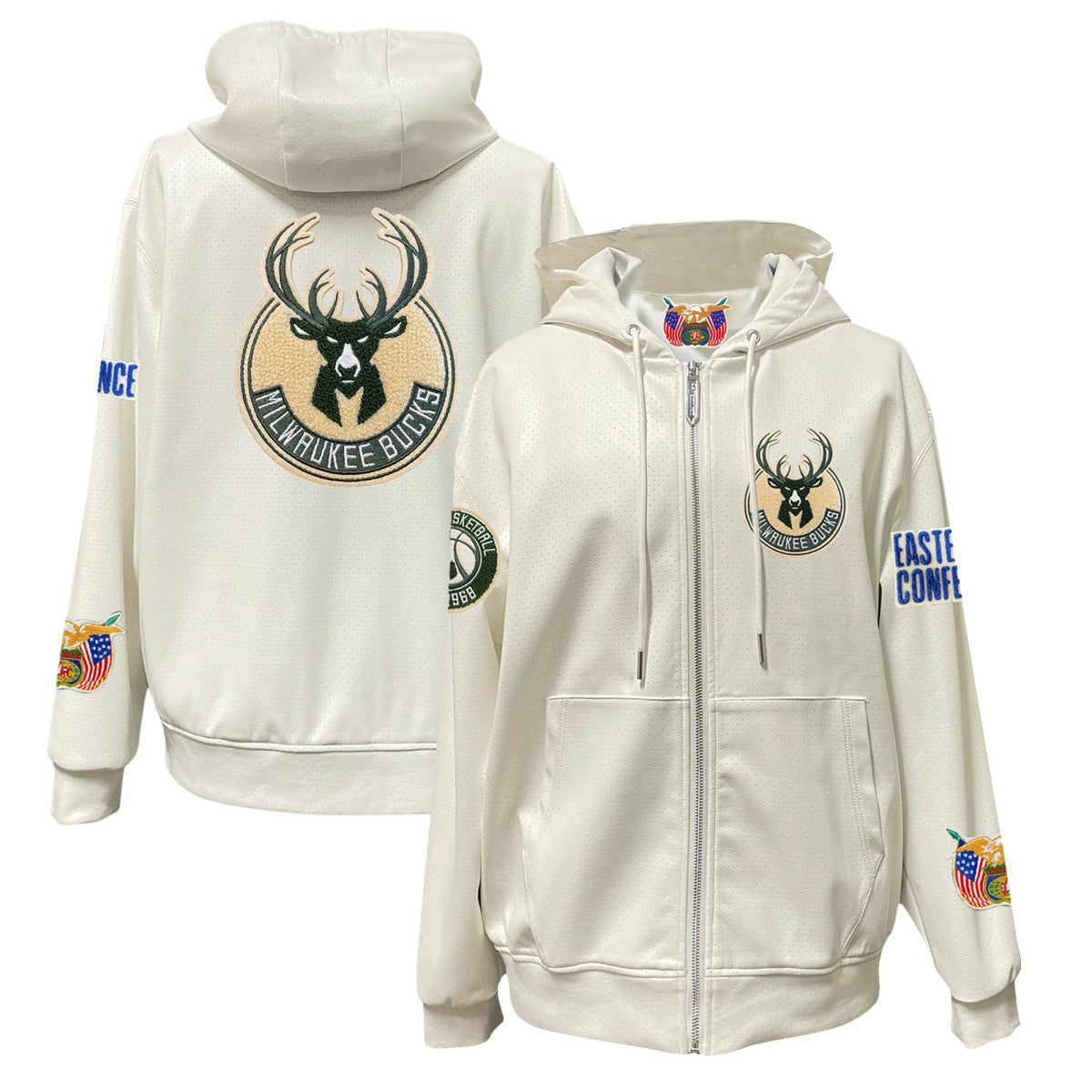 Milwaukee Bucks Jeff Hamilton Vegan Leather Full-Zip Hoodie White