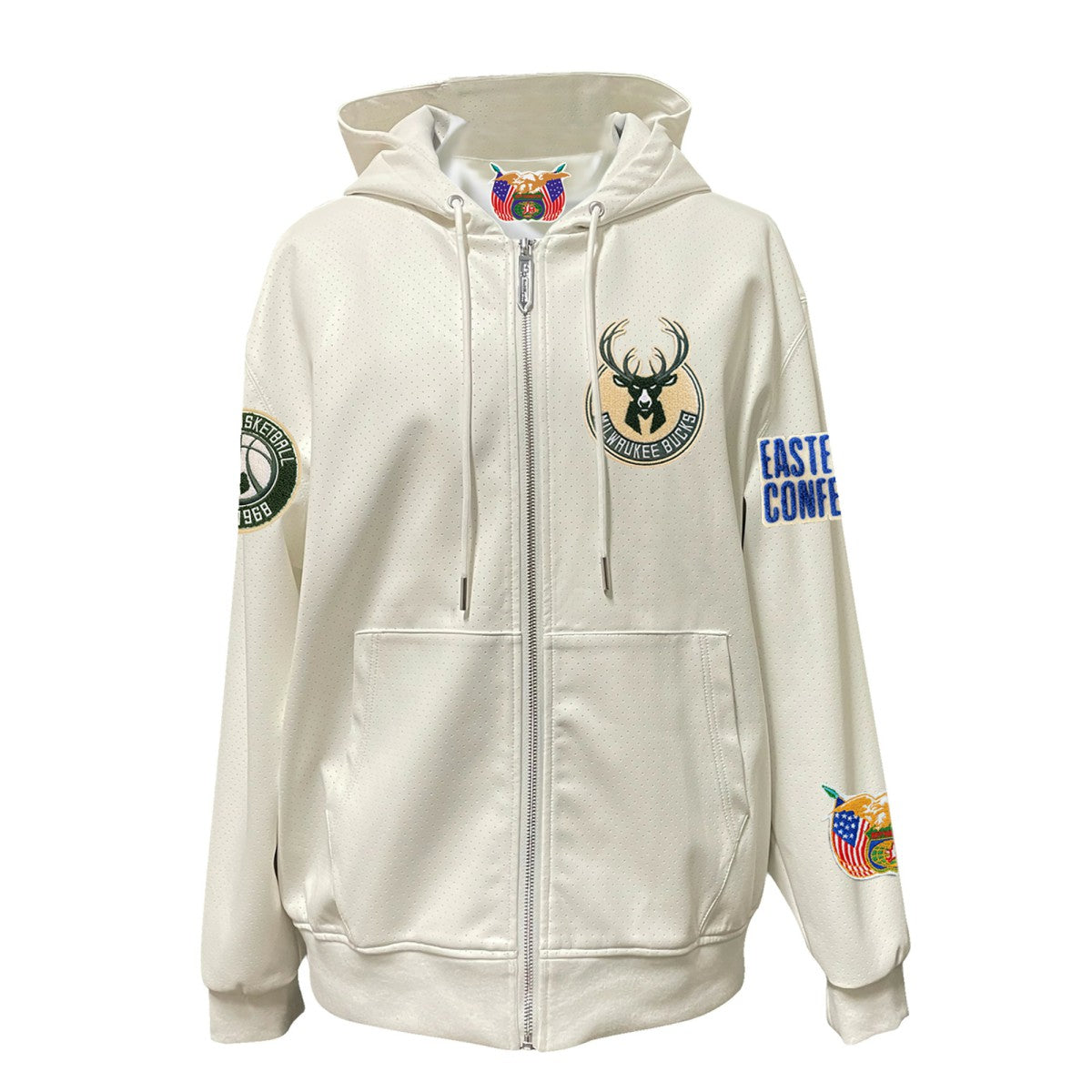 Milwaukee Bucks Jeff Hamilton Vegan Leather Full-Zip Hoodie White
