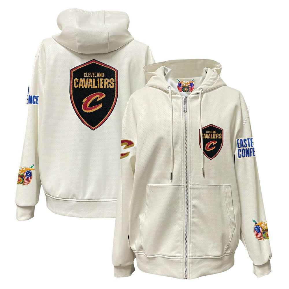 Cleveland Cavaliers Jeff Hamilton Vegan Leather Full-Zip Hoodie White