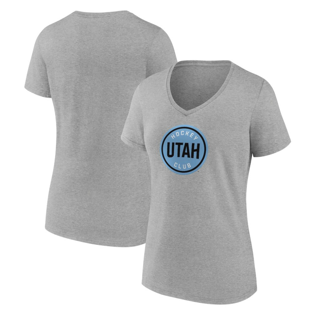 NHL Utah Mammoth Fanatics Women's Draft Logo V-Neck T-Shirt - Heather Gray