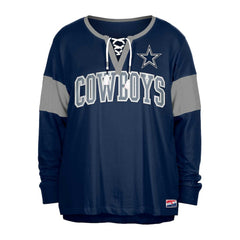 Dallas Cowboys New Era Women's Plus Size Lace-Up Notch Neck Long Sleeve T-Shirt  Navy