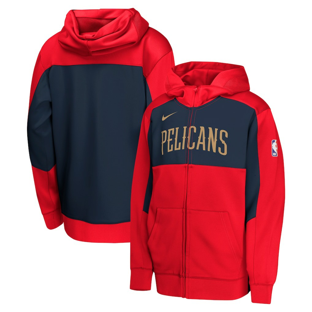 New Orleans Pelicans Youth Authentic On-Court Showtime Performance Full-Zip Hoodie Red/Navy