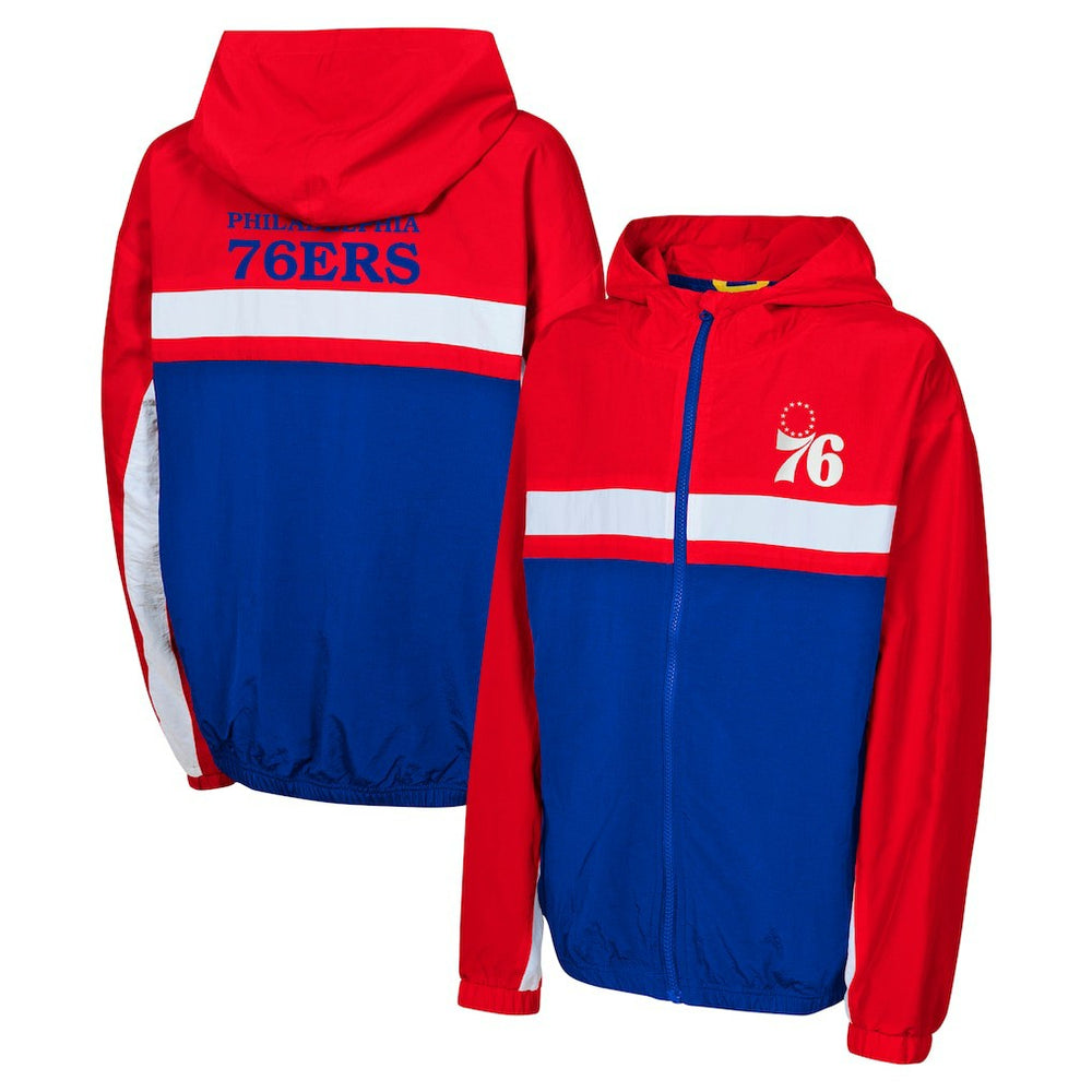 Philadelphia 76ers Youth Headliner Windbreaker Full-Zip Hoodie Jacket Red