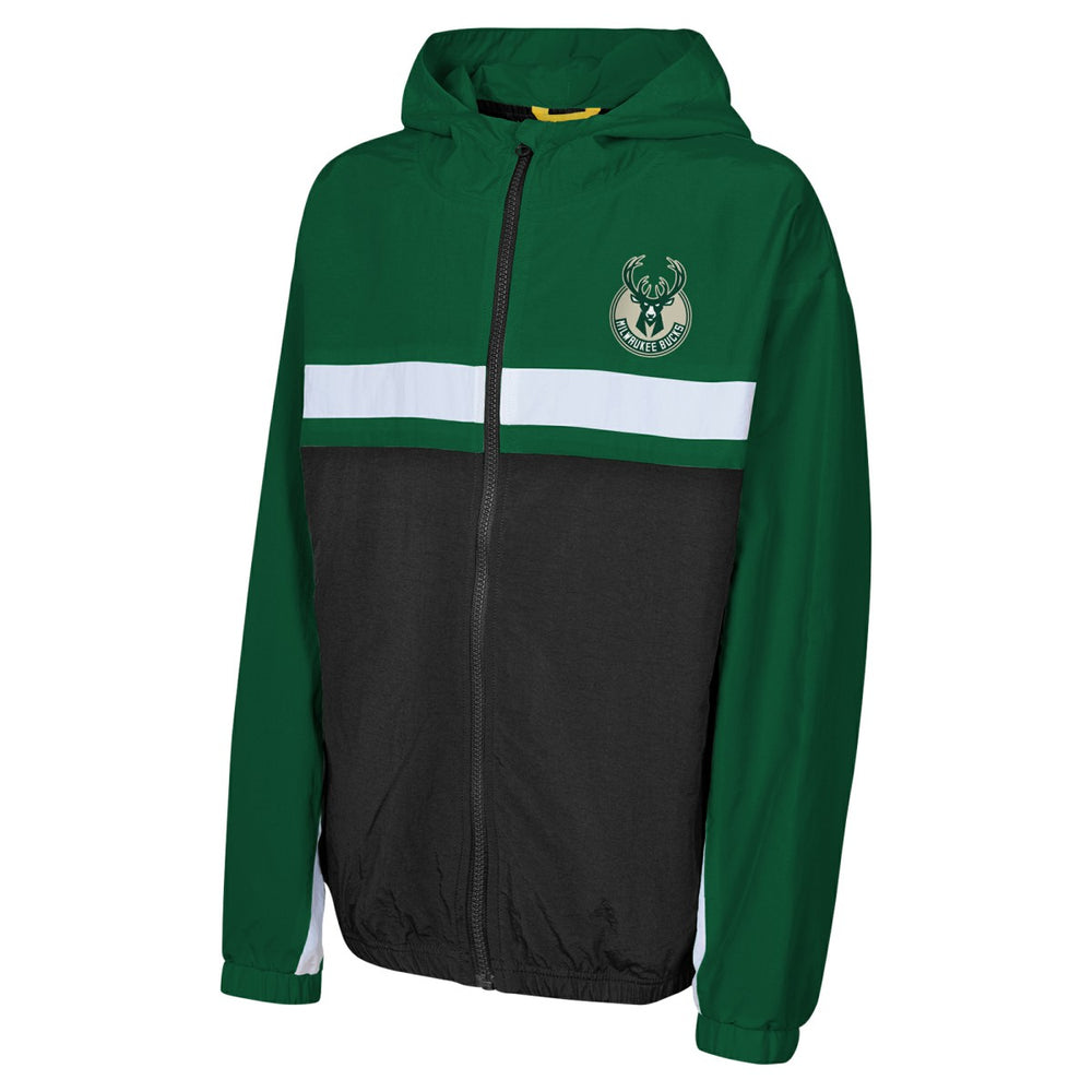 Milwaukee Bucks Youth Headliner Windbreaker Full-Zip Hoodie Jacket Hunter Green