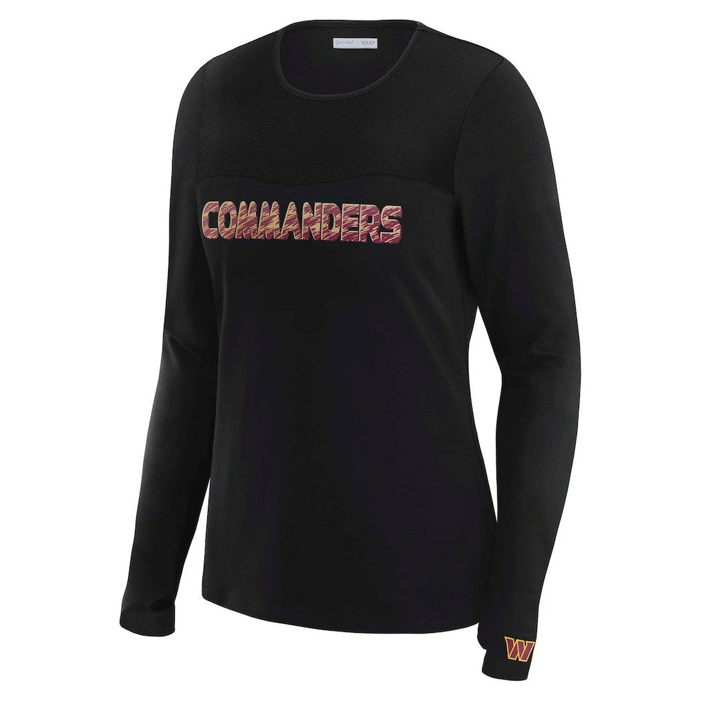 Washington Commanders WEAR by Erin Andrews x Gracie Hunt Women's Mesh Panel Long Sleeve T-Shirt Black