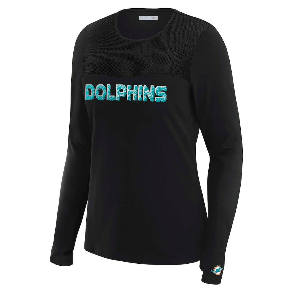 Miami Dolphins WEAR by Erin Andrews x Gracie Hunt Women's Mesh Panel Long Sleeve T-Shirt Black