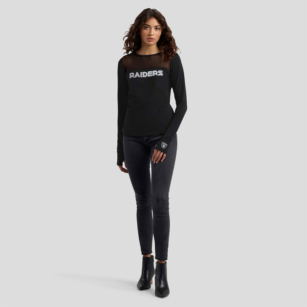 Las Vegas Raiders WEAR by Erin Andrews x Gracie Hunt Women's Mesh Panel Long Sleeve T-Shirt Black