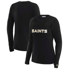 New Orleans Saints WEAR by Erin Andrews x Gracie Hunt Women's Mesh Panel Long Sleeve T-Shirt Black