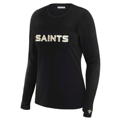 New Orleans Saints WEAR by Erin Andrews x Gracie Hunt Women's Mesh Panel Long Sleeve T-Shirt Black