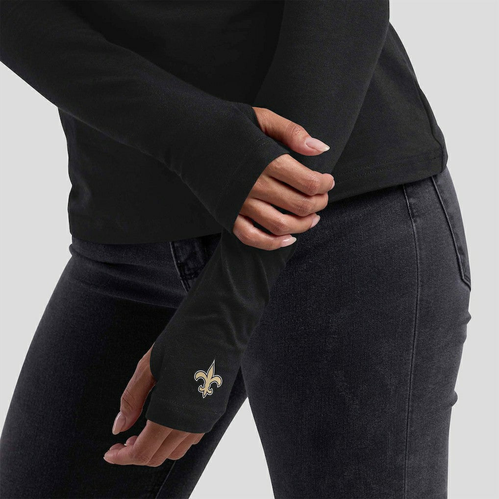 New Orleans Saints WEAR by Erin Andrews x Gracie Hunt Women's Mesh Panel Long Sleeve T-Shirt Black