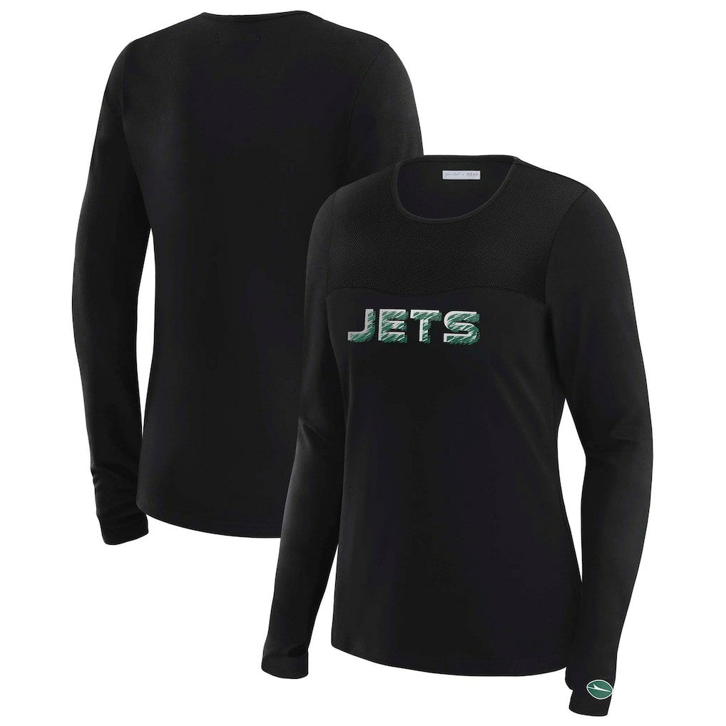 New York Jets WEAR by Erin Andrews x Gracie Hunt Women's Mesh Panel Long Sleeve T-Shirt Black