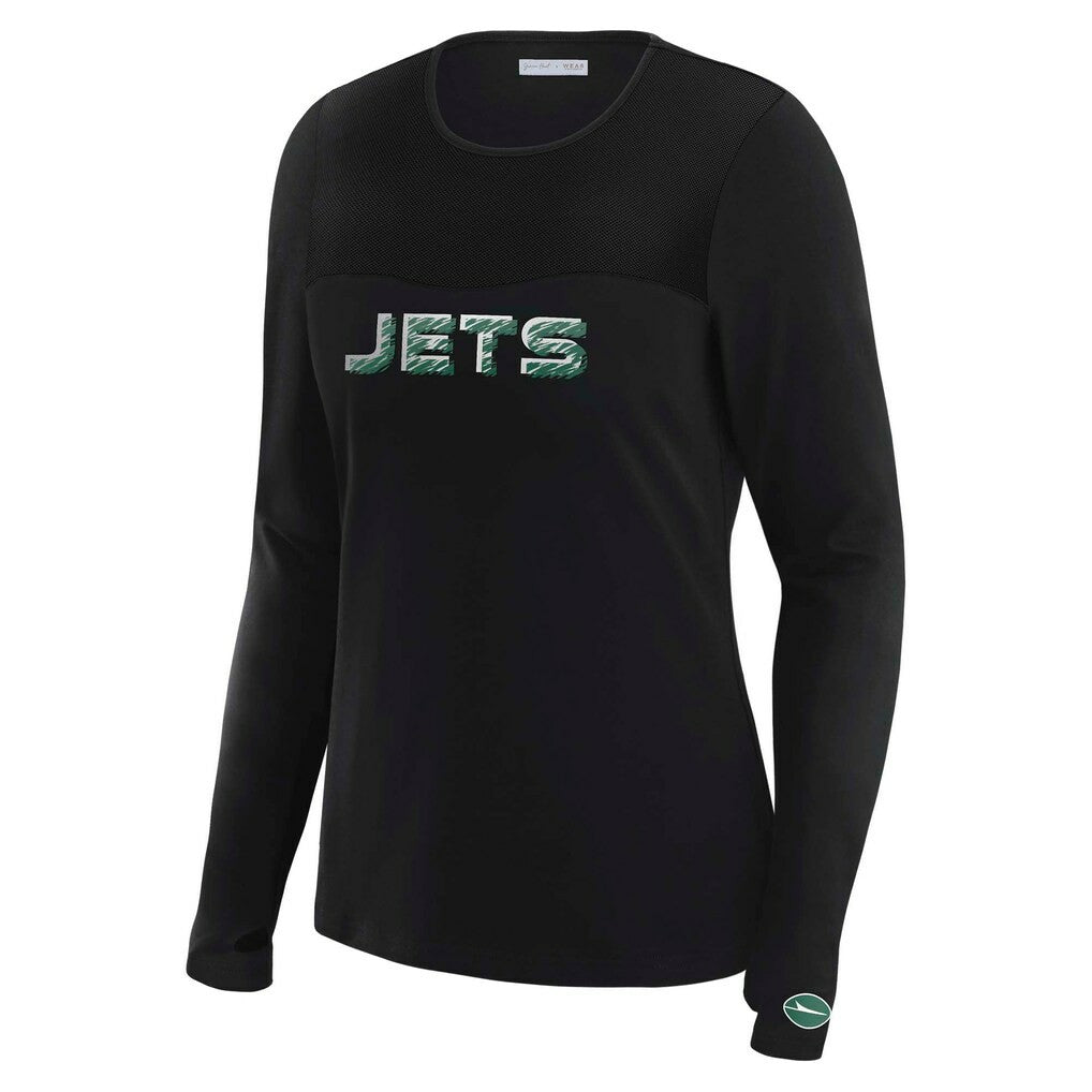 New York Jets WEAR by Erin Andrews x Gracie Hunt Women's Mesh Panel Long Sleeve T-Shirt Black