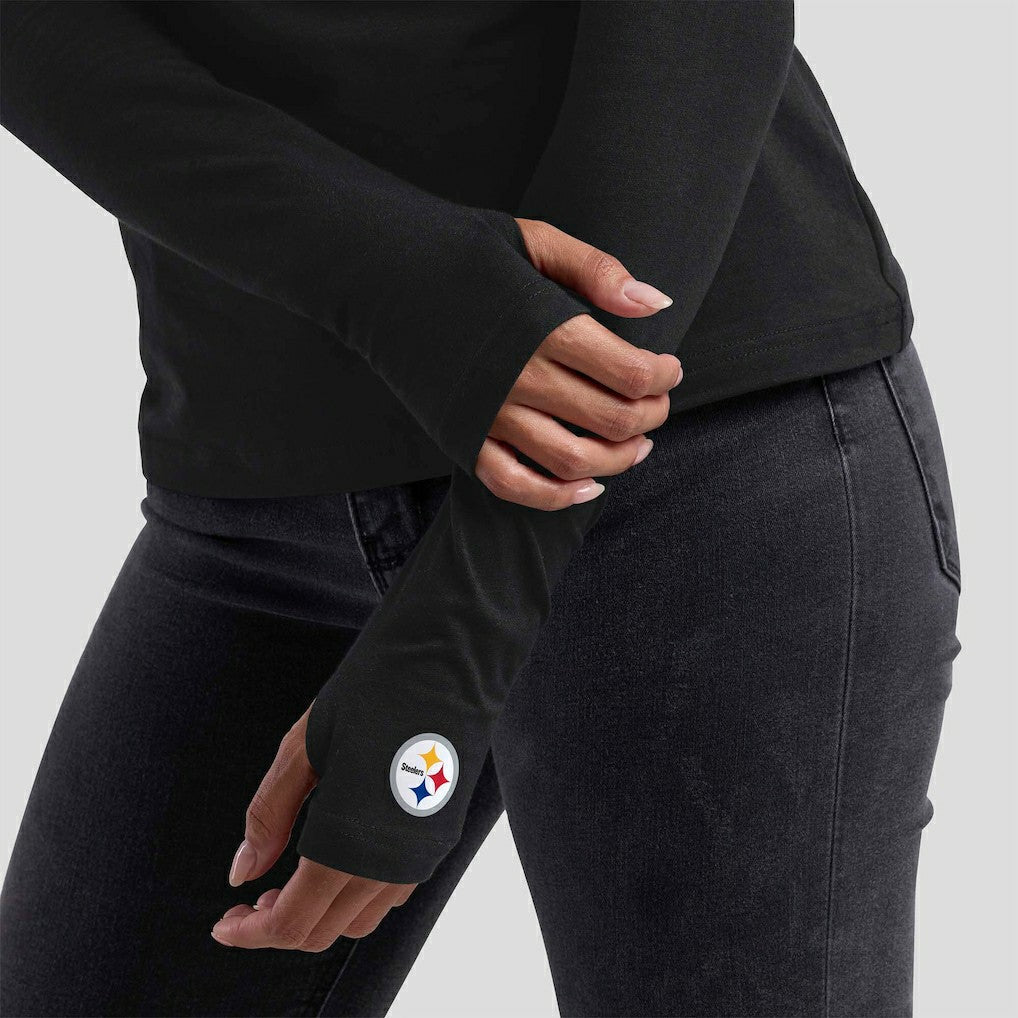 Pittsburgh Steelers WEAR by Erin Andrews x Gracie Hunt Women's Mesh Panel Long Sleeve T-Shirt Black