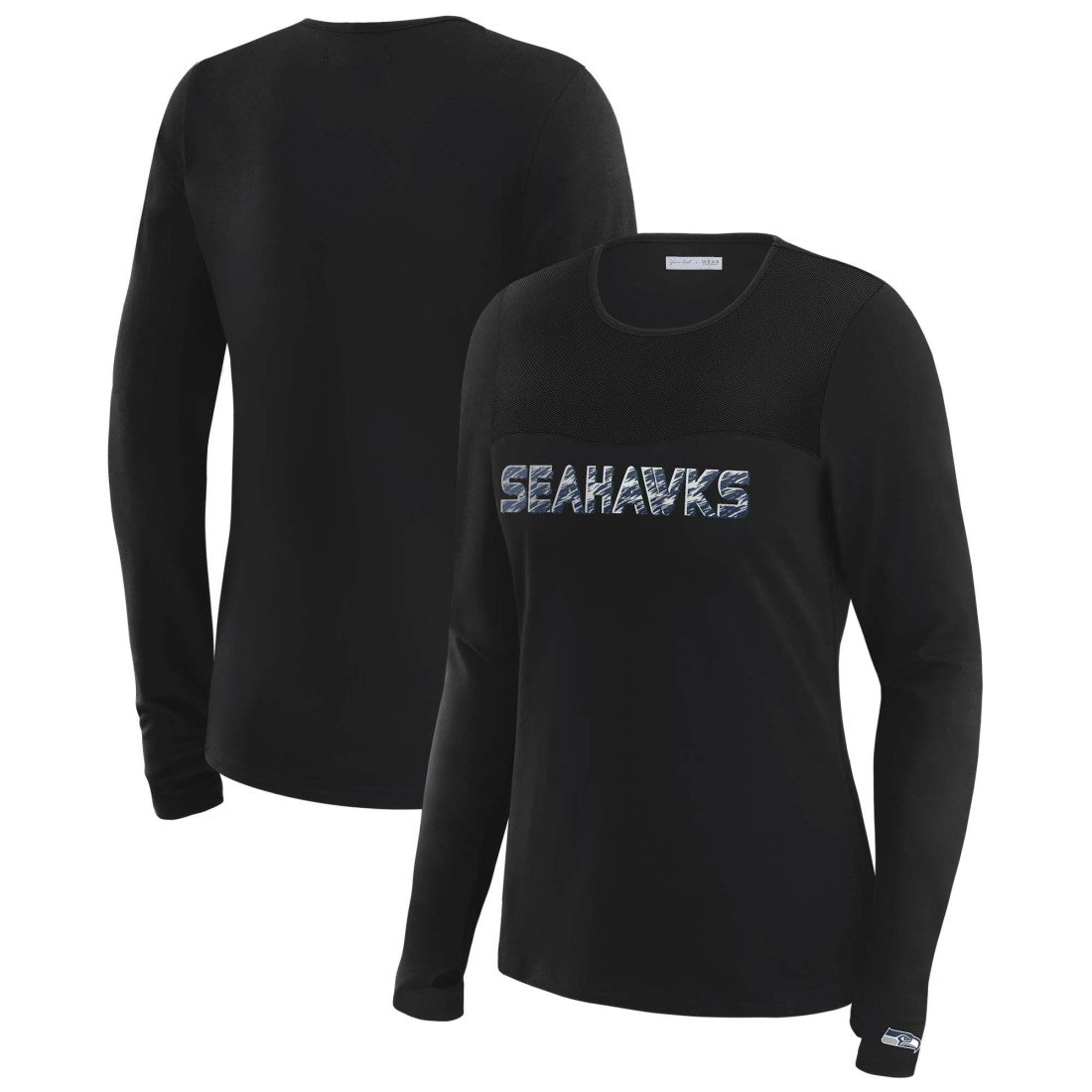Seattle Seahawks WEAR by Erin Andrews x Gracie Hunt Women's Mesh Panel Long Sleeve T-Shirt Black