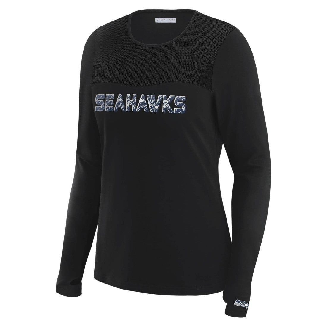 Seattle Seahawks WEAR by Erin Andrews x Gracie Hunt Women's Mesh Panel Long Sleeve T-Shirt Black