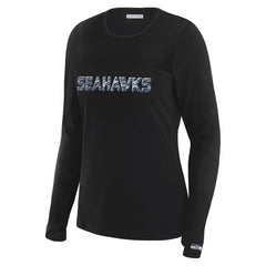 Seattle Seahawks WEAR by Erin Andrews x Gracie Hunt Women's Mesh Panel Long Sleeve T-Shirt Black