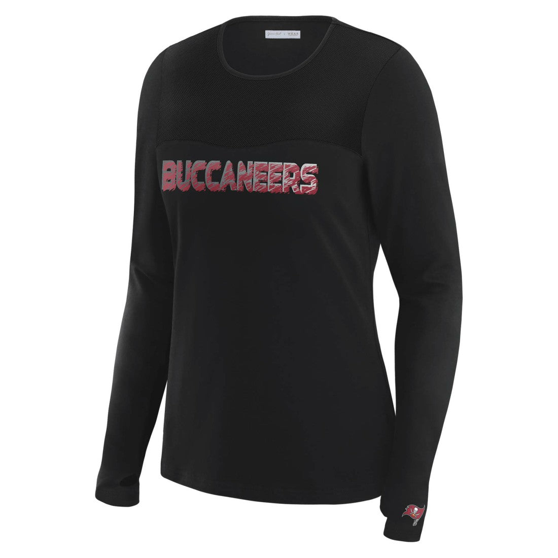 Tampa Bay Buccaneers WEAR by Erin Andrews x Gracie Hunt Women's Mesh Panel Long Sleeve T-Shirt Black