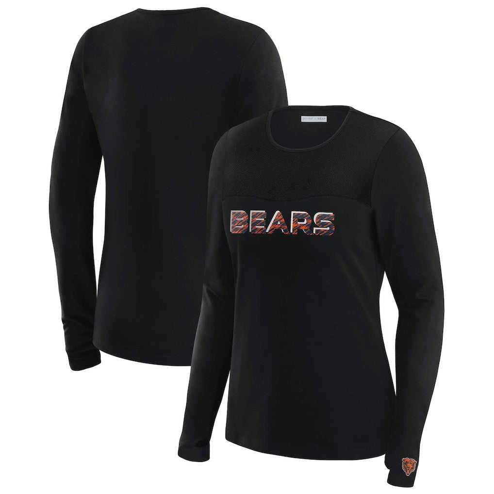 Chicago Bears WEAR by Erin Andrews x Gracie Hunt Women's Mesh Panel Long Sleeve T-Shirt Black