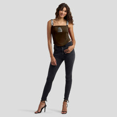 Cleveland Browns WEAR by Erin Andrews x Gracie Hunt Women's Chain Link Corset Top Brown