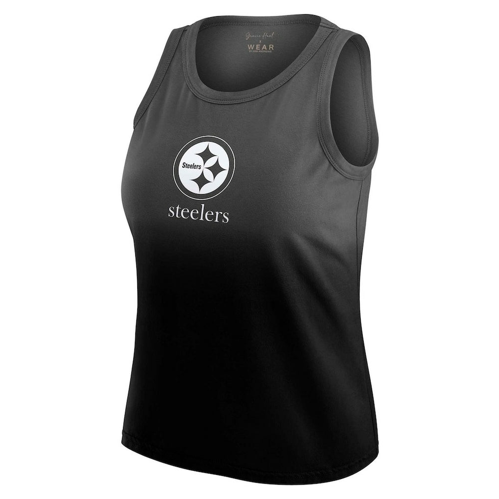 Pittsburgh Steelers WEAR by Erin Andrews x Gracie Hunt Women's Ombre Tank Top Black
