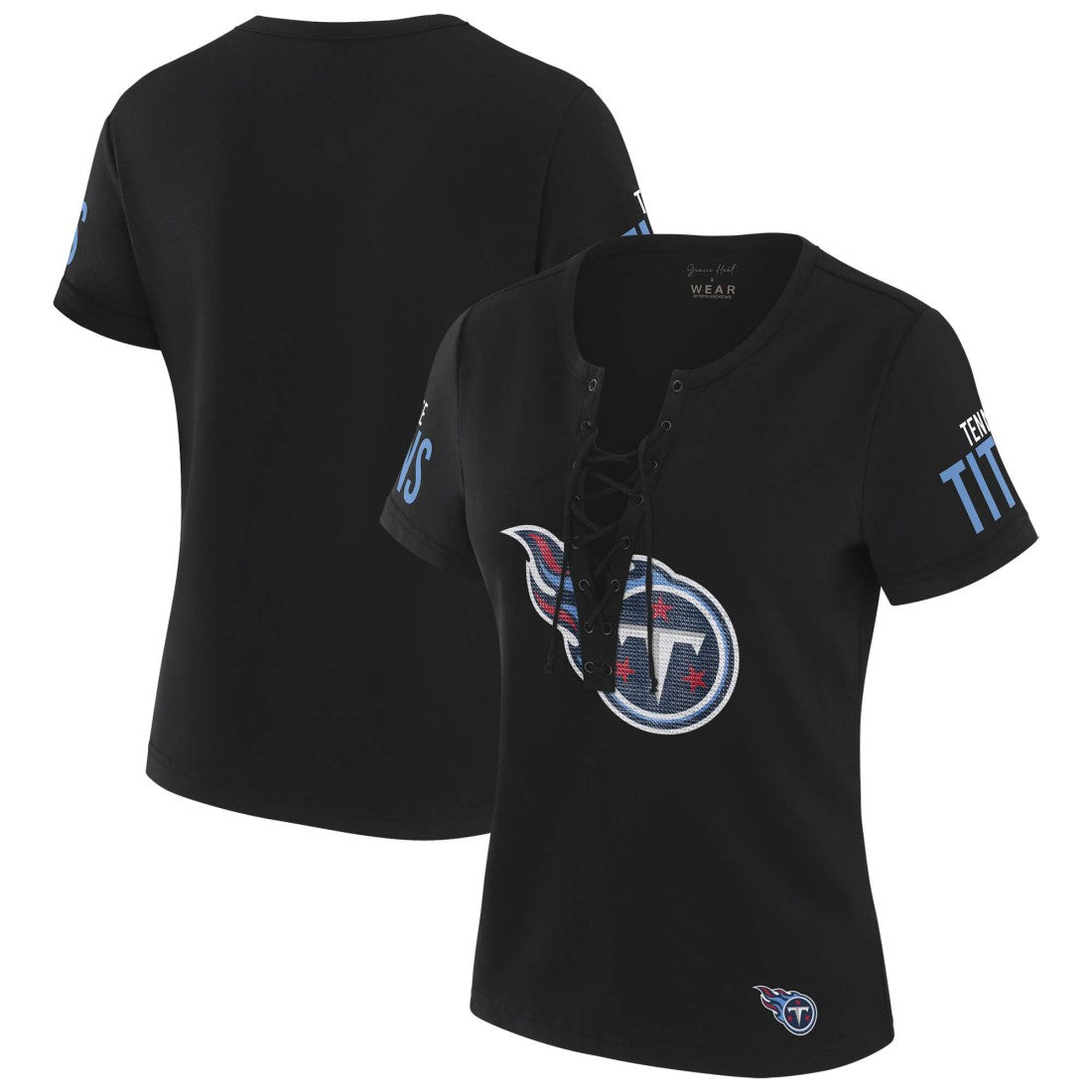 Tennessee Titans WEAR by Erin Andrews x Gracie Hunt Women's Draft Me Lace-Up T-Shirt Black