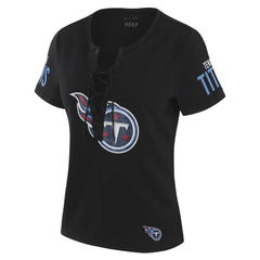 Tennessee Titans WEAR by Erin Andrews x Gracie Hunt Women's Draft Me Lace-Up T-Shirt Black