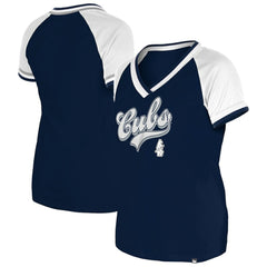 Chicago Cubs New Era Women's Gameday Raglan V-Neck T-Shirt - Navy T-shirts