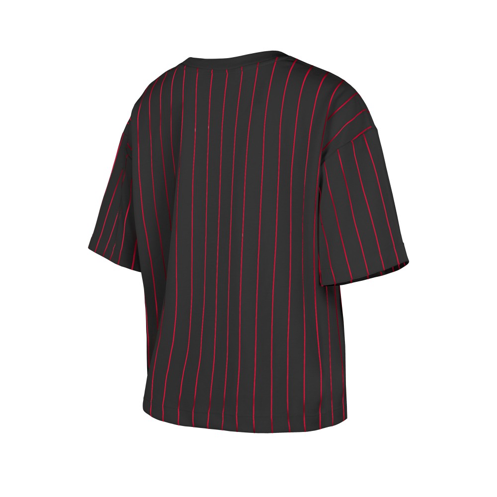 Cincinnati Reds New Era Women's Cooperstown Collection Multiplier Pinstripe Cropped T-Shirt - Black T-shirts