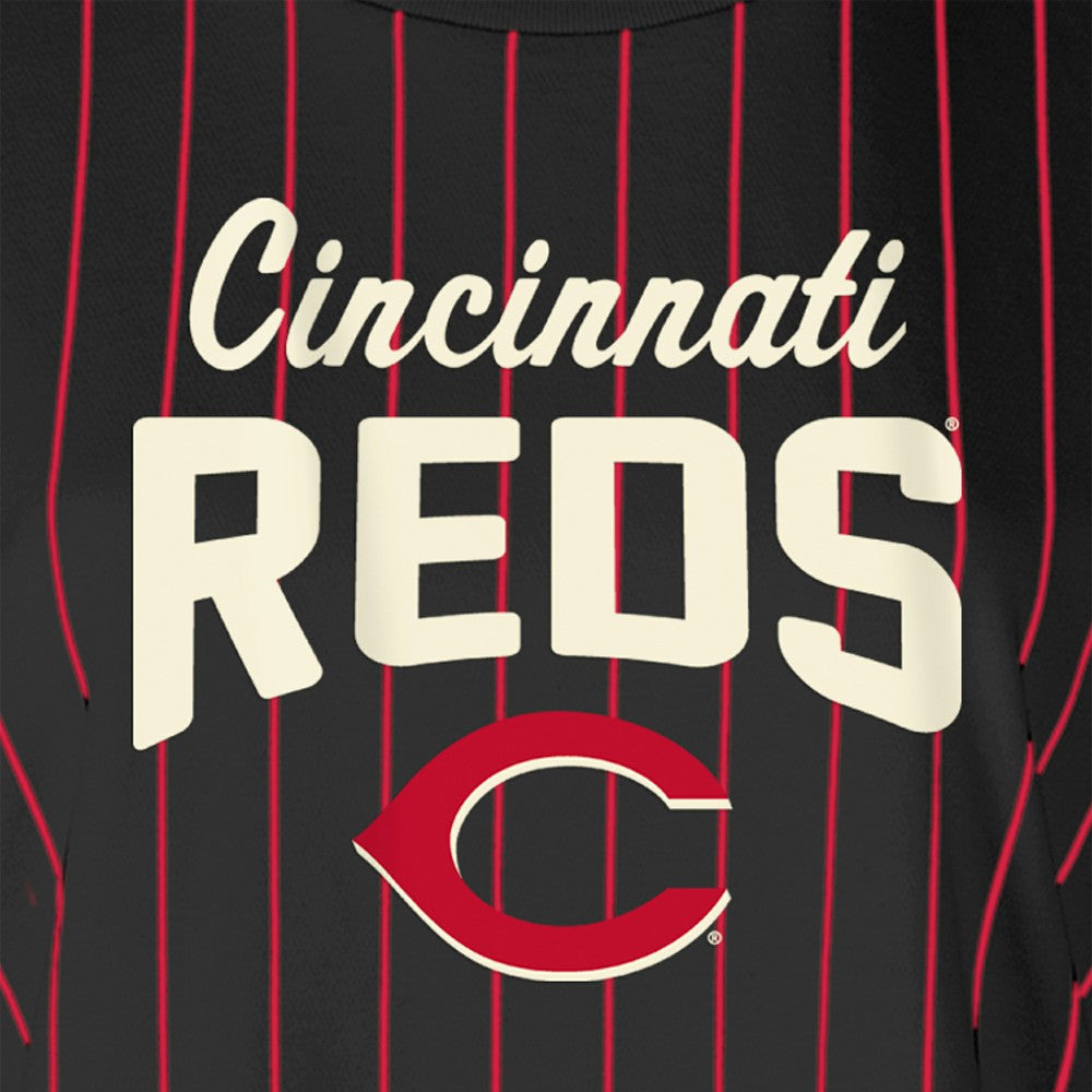 Cincinnati Reds New Era Women's Cooperstown Collection Multiplier Pinstripe Cropped T-Shirt - Black T-shirts