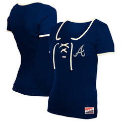 Atlanta Braves New Era Women's Throwback Lace Up T-Shirt - Navy T-shirts