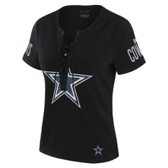 Dallas Cowboys WEAR by Erin Andrews x Gracie Hunt Women's Draft Me Lace-Up T-Shirt Black