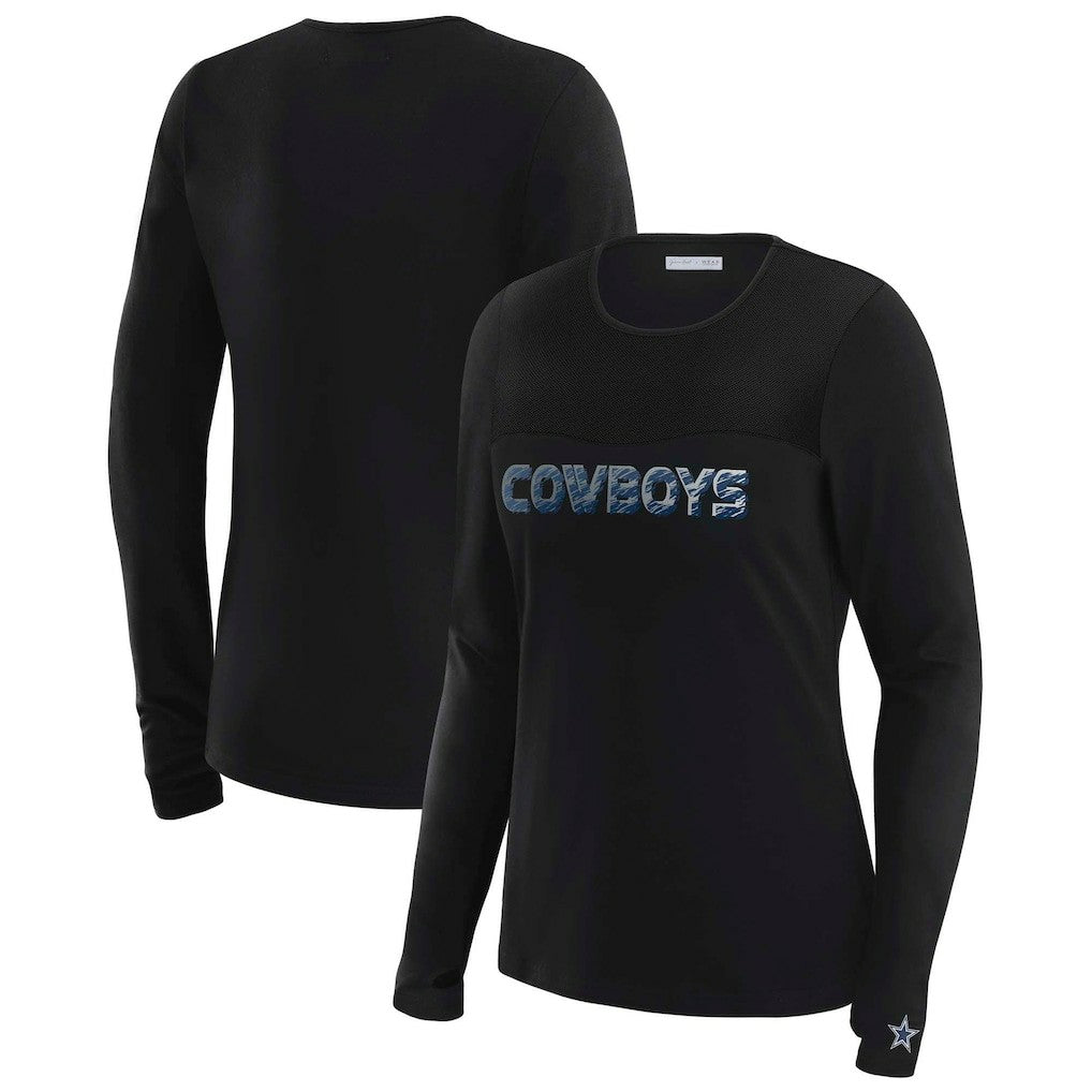Dallas Cowboys WEAR by Erin Andrews x Gracie Hunt Women's Mesh Panel Long Sleeve T-Shirt Black