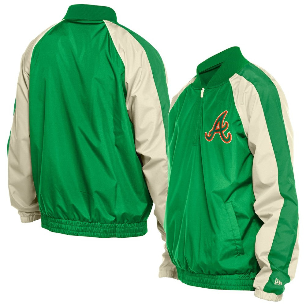 Atlanta Braves New Era St. Patrick's Day Ripstop Raglan Quarter-Zip Windbreaker - Kelly Green Tops
