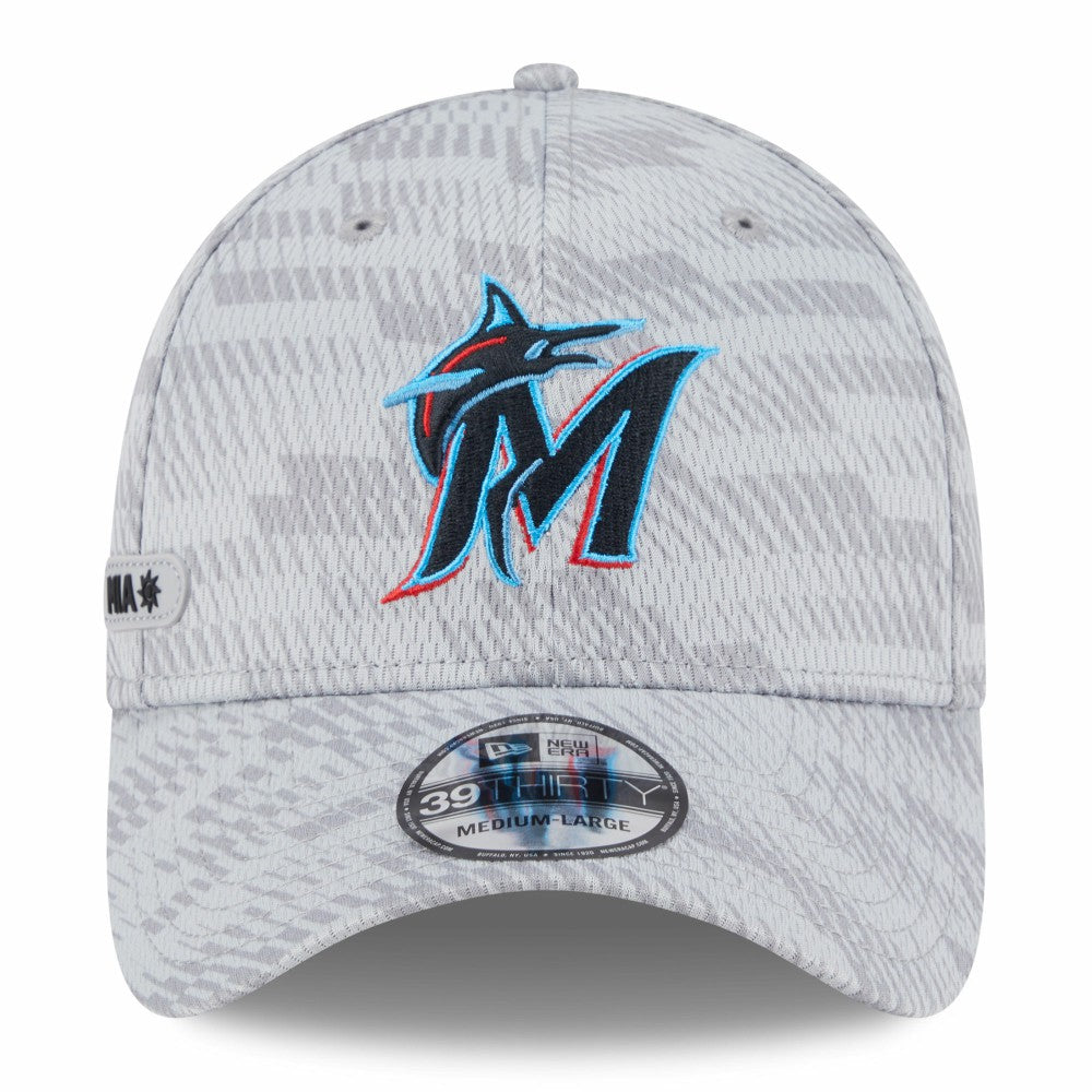 Miami Marlins New Era 2025 MLB Clubhouse 39THIRTY Flex Hat - Gray Hats